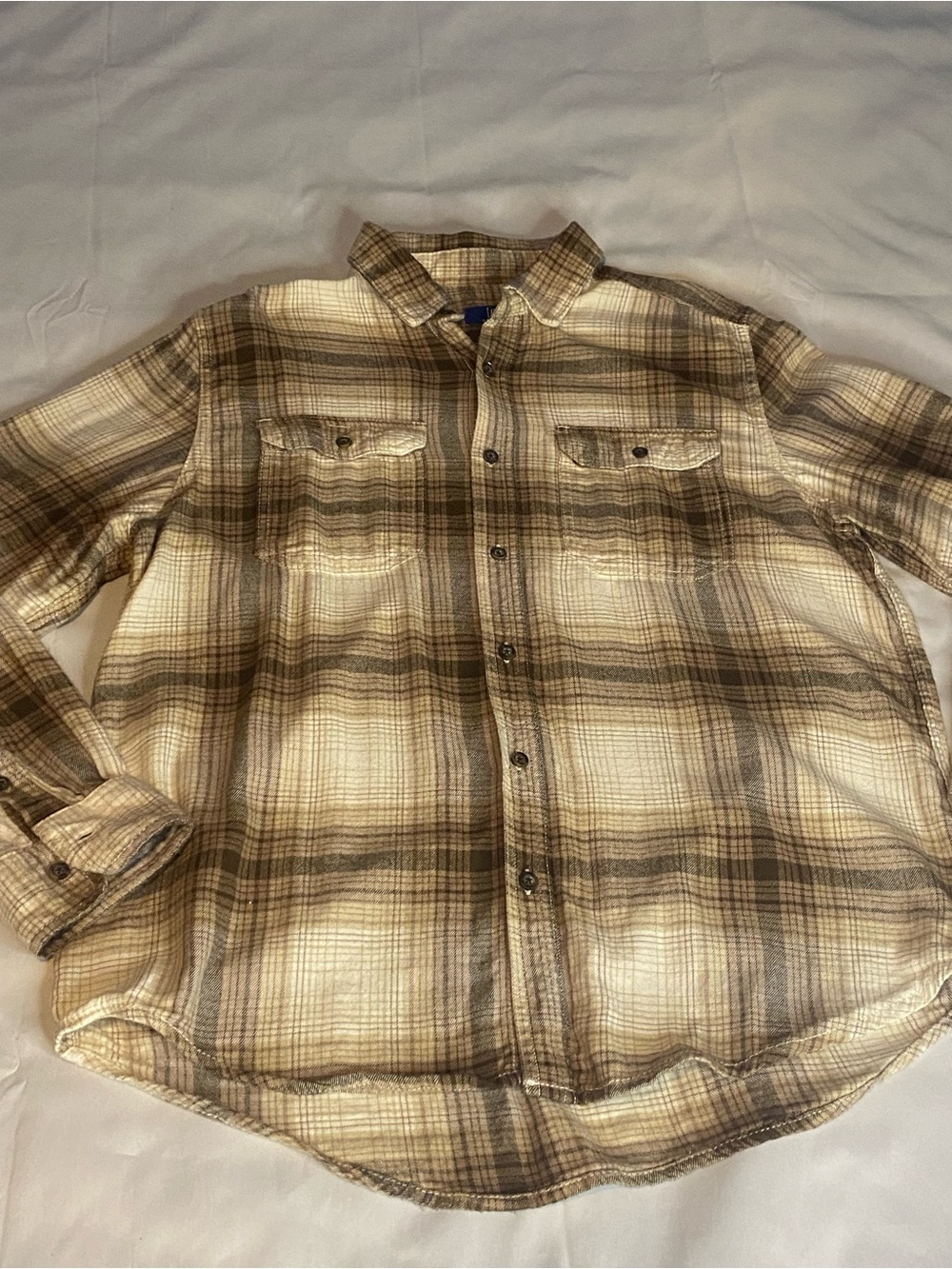 George Men's Plaid Button-Down Shirt in Beige and Brown Tones